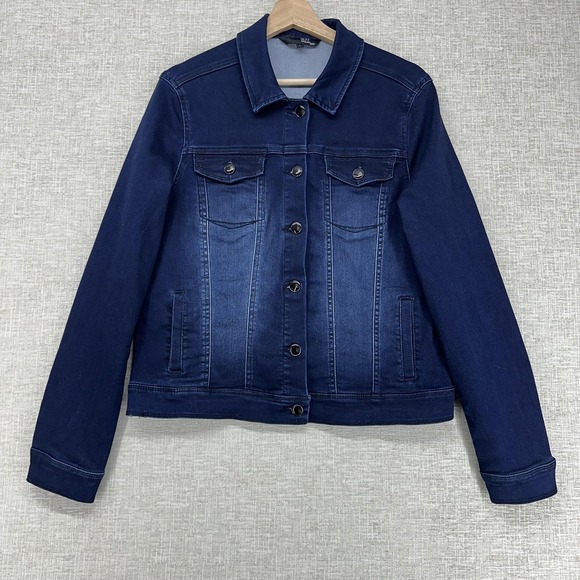 1822 Denim Jackets & Blazers - 1822 Denim Jacket Womens Large Blue Stretch Denim Button Front Basic Long Sleeve